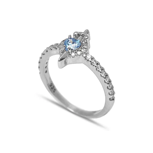 CZ Aquamarine 925 Silver Cluster Ring CZ Aquamarine 925 Silver Cluster Ring