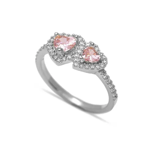 Pink Twin Hearts CZ 925 Cluster Ring Pink Twin Hearts CZ 925 Cluster Ring