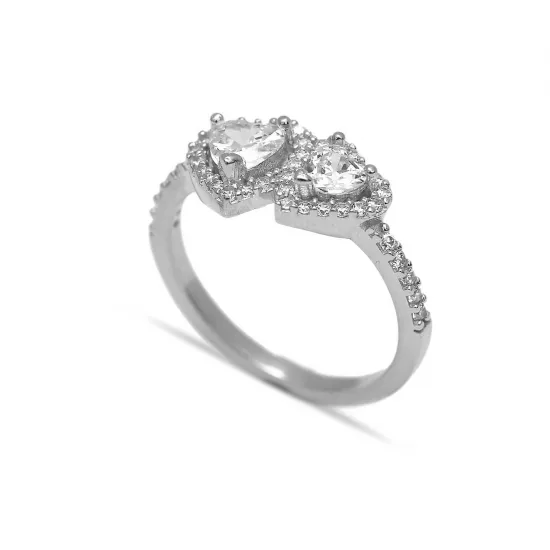 Twin Hearts CZ Stone 925 Silver Cluster Ring Twin Hearts CZ Stone 925 Silver Cluster Ring