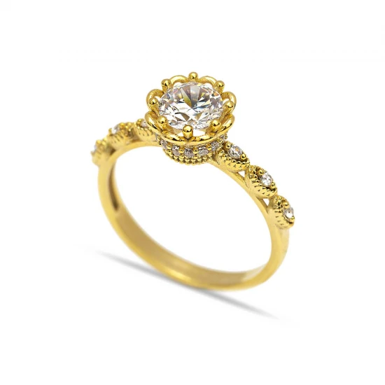 Bloom Solitaire CZ 925 Sterling Silver Ring | 925 Sterling Silver Wholesale | Sade Silver Bloom Solitaire CZ 925 Sterling Silver Ring - Sade 925 Silver Jewelry
