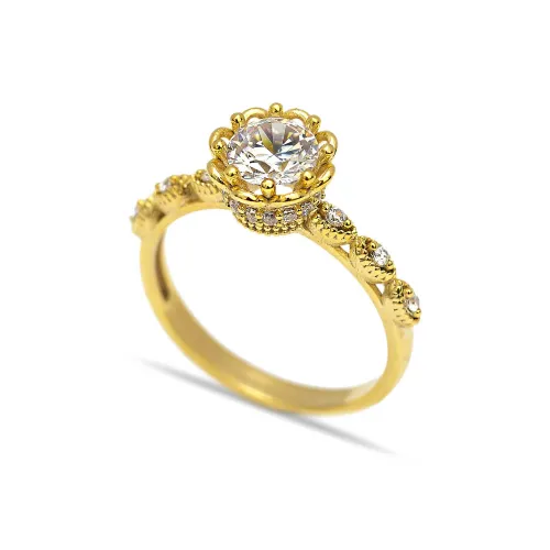 Bloom Solitaire CZ Stone 925 Silver Ring