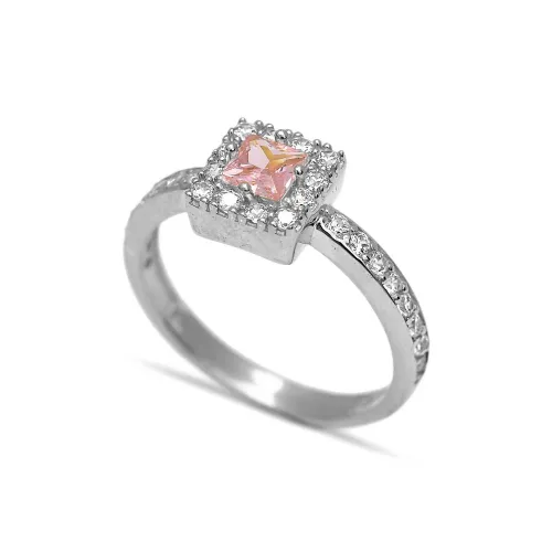 Pink Square CZ Stone 925 Cluster Ring Pink Square CZ Stone 925 Cluster Ring