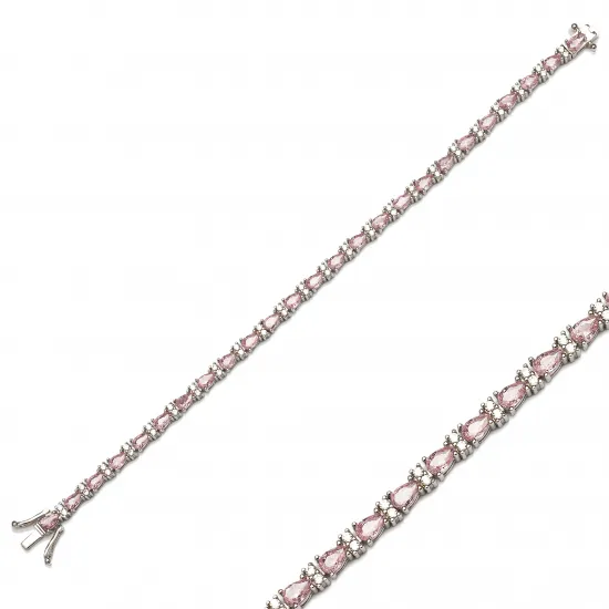 Pink Drop Cut 925 Tennis Bracelet Pink Drop Cut 925 Tennis Bracelet