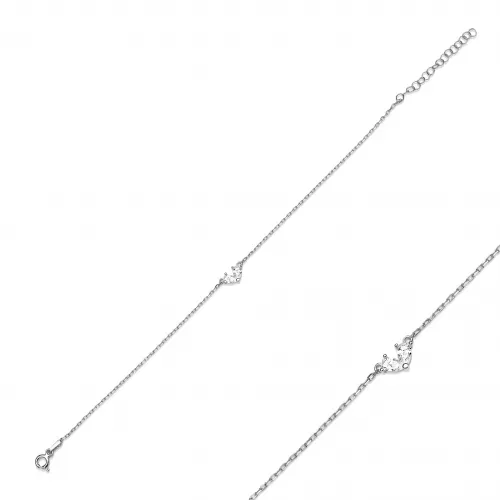 Teardrop Cut White CZ Heart Charm Anklet