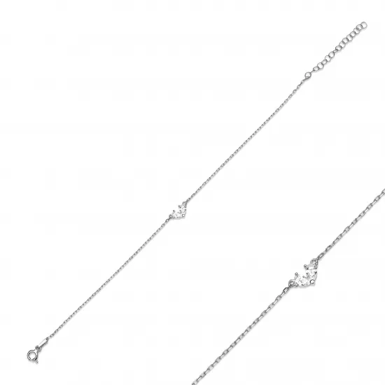 Teardrop Cut White CZ Heart Charm Anklet Teardrop Cut White CZ Heart Charm Anklet