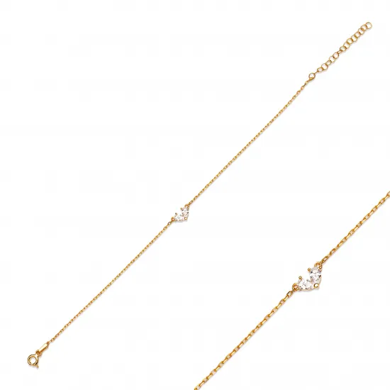 Teardrop Cut White CZ Heart Charm Anklet Teardrop Cut White CZ Heart Charm Anklet