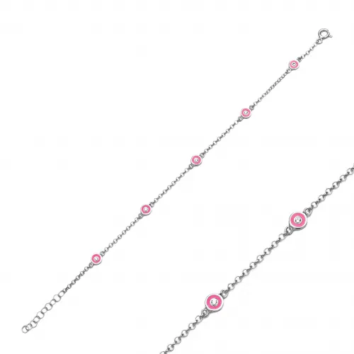 Pink Enamel Disc CZ 925 Charm Bracelet Pink Enamel Disc CZ 925 Charm Bracelet