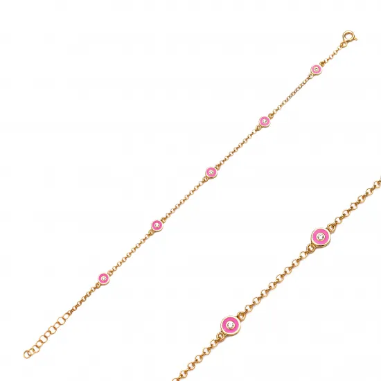 Pink Enamel Disc CZ 925 Charm Bracelet Pink Enamel Disc CZ 925 Charm Bracelet