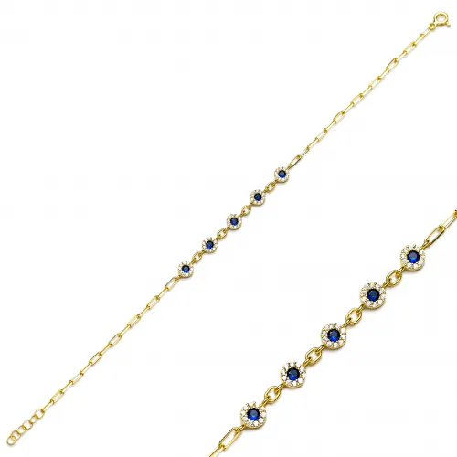 Round Sapphire CZ Stone 925 Charm Bracelet