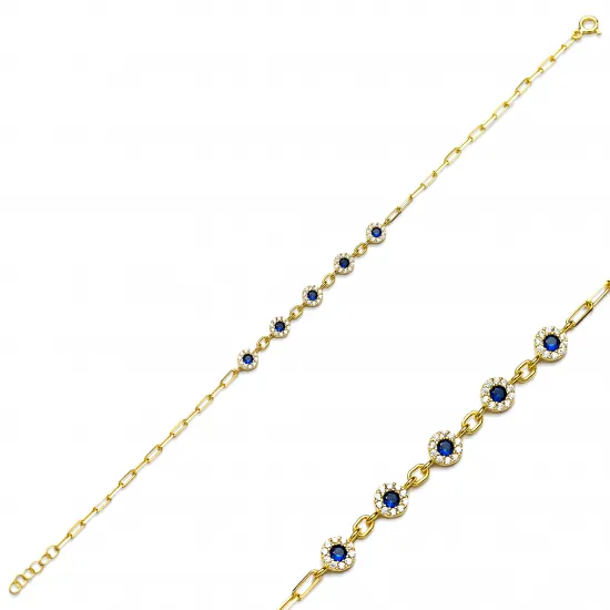 Round Sapphire CZ Stone 925 Charm Bracelet Round Sapphire CZ Stone 925 Charm Bracelet