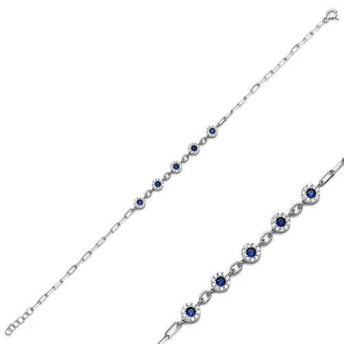 Round Sapphire CZ Stone 925 Charm Bracelet Round Sapphire CZ Stone 925 Charm Bracelet