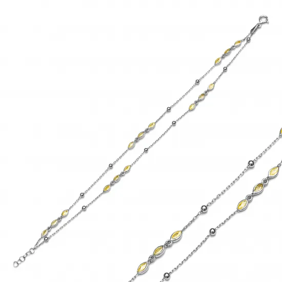 Citrine Almond 925 Silver Charm Bracelet | 925 Sterling Silver Wholesale | Sade Silver Citrine Almond 925 Silver Charm Bracelet - Sade 925 Silver Jewelry
