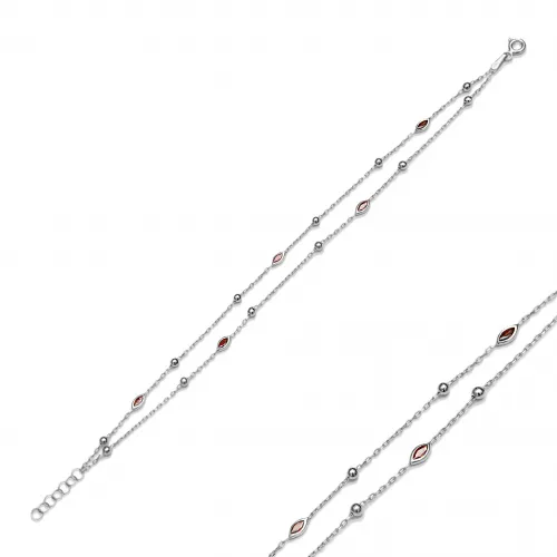 Garnet Beaded Almond 925 Silver Charm Bracelet Garnet Beaded Almond 925 Silver Charm Bracelet