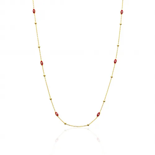 Red Eye Enamel Beaded Almond Charm Necklace