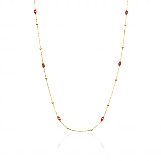 Red Eye Enamel Beaded Almond Charm Necklace - Sade 925 Silver Jewelry