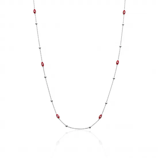 Red Eye Enamel Beaded Almond Charm Necklace - Sade 925 Silver Jewelry
