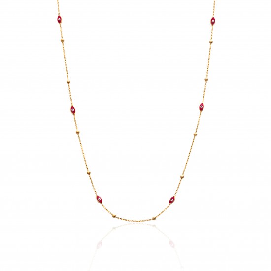 Red Eye Enamel Beaded Almond Charm Necklace