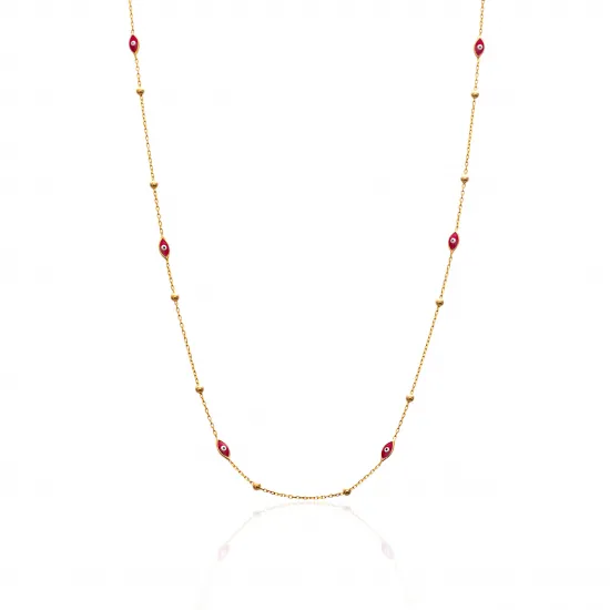 Red Eye Enamel Beaded Almond Charm Necklace - Sade 925 Silver Jewelry