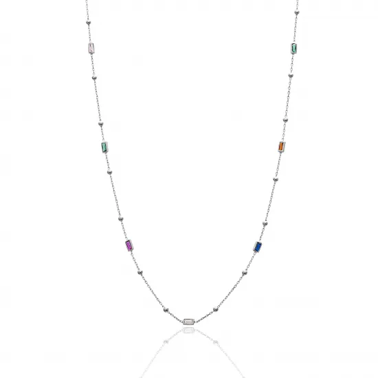 Colorful Baguette Beaded 925 Charm Necklace - Sade 925 Silver Jewelry
