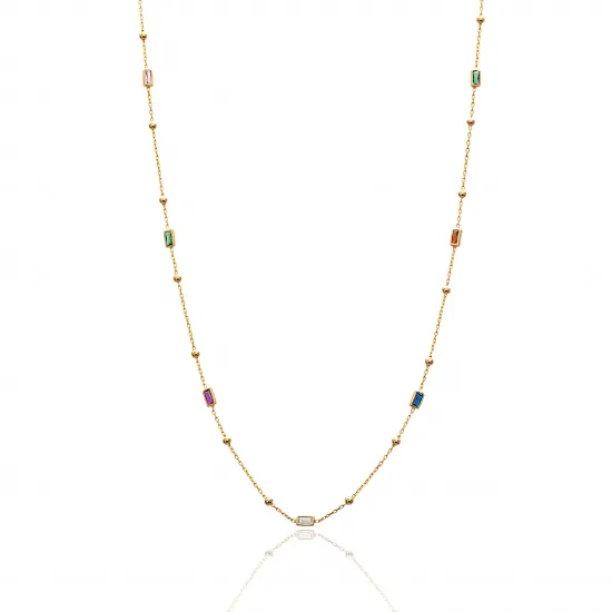 Colorful Baguette Beaded 925 Charm Necklace - Sade 925 Silver Jewelry