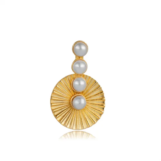 Golden Sunburst Pearl Vintage Pendant Charm | 925 Sterling Silver Wholesale | Sade Silver Golden Sunburst Pearl Vintage Pendant Charm - Sade 925 Silver Jewelry