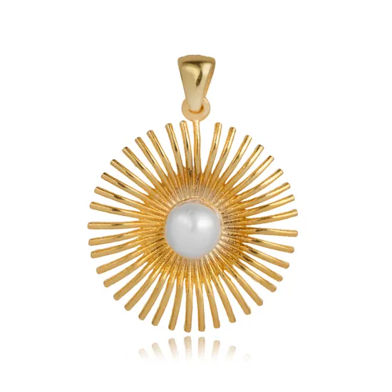 Sun Design Pearl Round Vintage Pendant Charm - Sade 925 Silver Jewelry