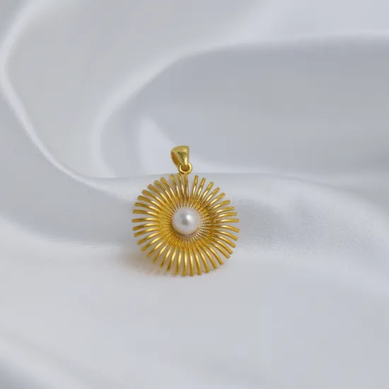 Sun Design Pearl Round Vintage Pendant Charm - Sade 925 Silver Jewelry