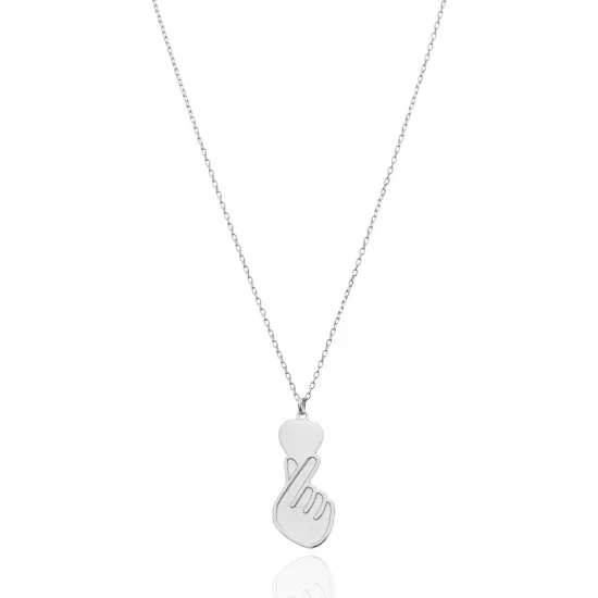 925 Sterling Silver Finger Heart Necklace | 925 Sterling Silver Wholesale | Sade Silver 925 Sterling Silver Finger Heart Necklace - Sade 925 Silver Jewelry