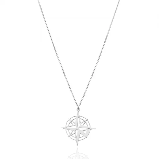 925 Silver Compass Rose Necklace | 925 Sterling Silver Wholesale | Sade Silver 925 Silver Compass Rose Necklace - Sade 925 Silver Jewelry