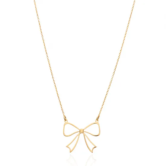 Turkish Handmade Silver Bow Necklace - Sade 925 Silver Jewelry