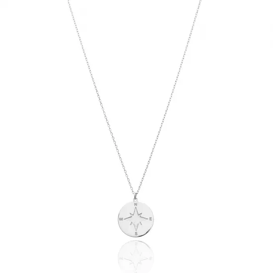 925 Silver Compass Disc Necklace | 925 Sterling Silver Wholesale | Sade Silver 925 Silver Compass Disc Necklace - Sade 925 Silver Jewelry