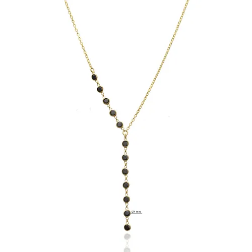 Black Stone 925 Silver Y Necklace