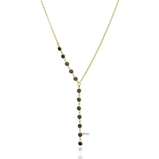 Black Stone 925 Silver Y Necklace | 925 Sterling Silver Wholesale | Sade Silver Black Stone 925 Silver Y Necklace - Sade 925 Silver Jewelry