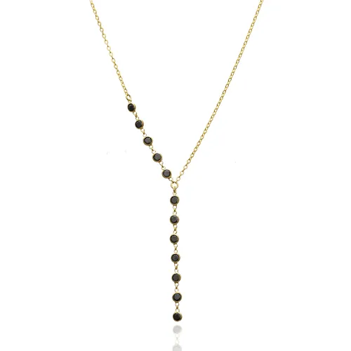 Black Stone 925 Silver Y Necklace