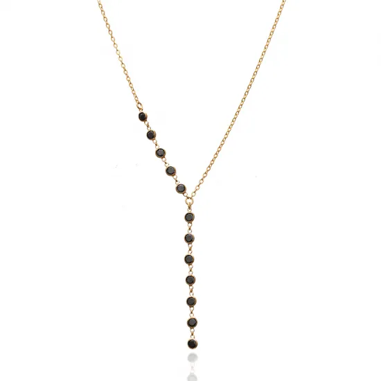 Black Stone 925 Silver Y Necklace | 925 Sterling Silver Wholesale | Sade Silver Black Stone 925 Silver Y Necklace - Sade 925 Silver Jewelry