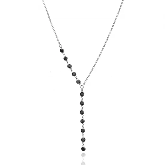 Black Stone 925 Silver Y Necklace | 925 Sterling Silver Wholesale | Sade Silver Black Stone 925 Silver Y Necklace - Sade 925 Silver Jewelry