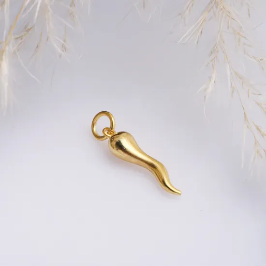Pendant Charm Itallian Horn Symbol Plain - Sade 925 Silver Jewelry