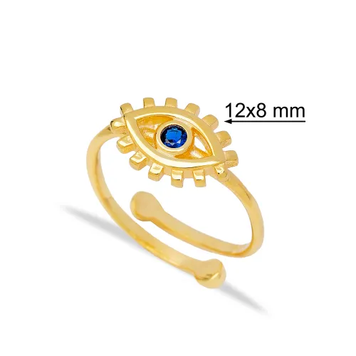 Trendy Dainty Sapphire Stone Evil Eye Shape Wholesale Turkish 925 Silver Sterling Adjustable Ring