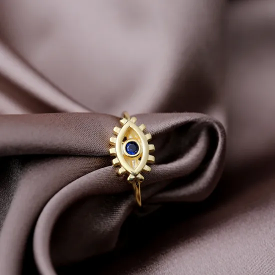 Trendy Dainty Sapphire Stone Evil Eye Shape Wholesale Turkish 925 Silver Sterling Adjustable Ring | 925 Sterling Silver Wholesale | Sade Silver Trendy Dainty Sapphire Stone Evil Eye Shape Wholesale Turkish 925 Silver Sterling Adjustable Ring - Sade 925 Silver Jewelry
