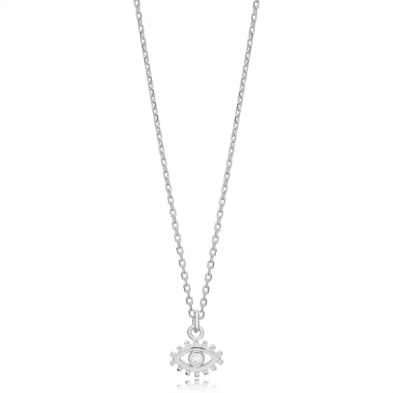Trendy White Stone Evil Eye Handmade Turkish 925 Sterling Silver Charm Necklace | 925 Sterling Silver Wholesale | Sade Silver Trendy White Stone Evil Eye Handmade Turkish 925 Sterling Silver Charm Necklace - Sade 925 Silver Jewelry