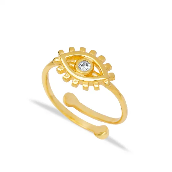 Trendy Popular Evil Eye Shape Zircon Stone Style Wholesale Turkish 925 Silver Sterling Adjustable Ring | 925 Sterling Silver Wholesale | Sade Silver Trendy Popular Evil Eye Shape Zircon Stone Style Wholesale Turkish 925 Silver Sterling Adjustable Ring - Sade 925 Silver Jewelry