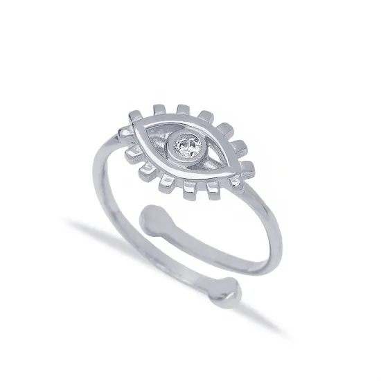 Trendy Popular Evil Eye Shape Zircon Stone Style Wholesale Turkish 925 Silver Sterling Adjustable Ring | 925 Sterling Silver Wholesale | Sade Silver Trendy Popular Evil Eye Shape Zircon Stone Style Wholesale Turkish 925 Silver Sterling Adjustable Ring - Sade 925 Silver Jewelry