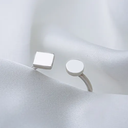 Round and Square Shape Silver Adjustable Ring Round and Square Shape Silver Adjustable Ring