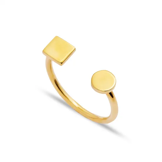Round and Square Shape Silver Adjustable Ring | 925 Sterling Silver Wholesale | Sade Silver Round and Square Shape Silver Adjustable Ring - Sade 925 Silver Jewelry