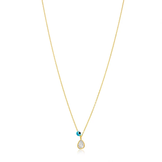 Drop Shape Evil Eye Sterling Silver Necklace | 925 Sterling Silver Wholesale | Sade Silver Drop Shape Evil Eye Sterling Silver Necklace - Sade 925 Silver Jewelry
