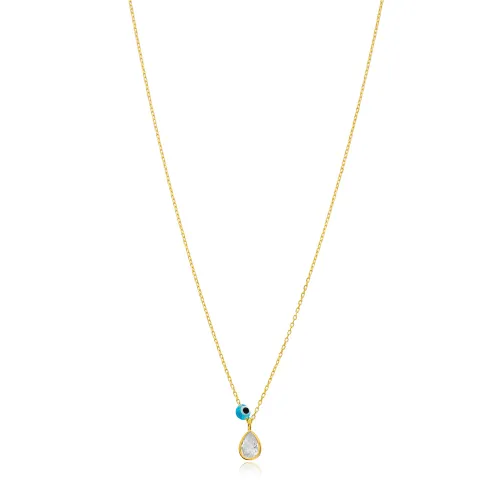 Drop Shape Evil Eye Design Silver Necklace Drop Shape Evil Eye Design Silver Necklace