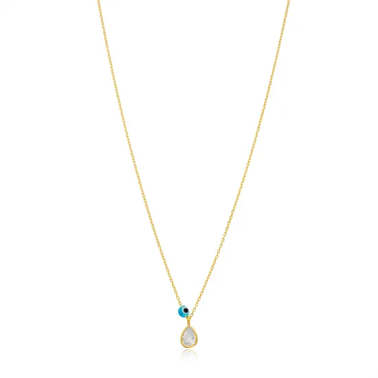 Drop Shape Evil Eye Design Silver Necklace | 925 Sterling Silver Wholesale | Sade Silver Drop Shape Evil Eye Design Silver Necklace - Sade 925 Silver Jewelry