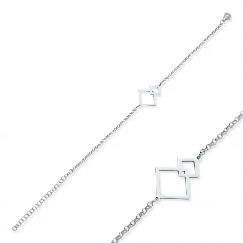 Intertwined Square 925 Silver Charm Bracelet