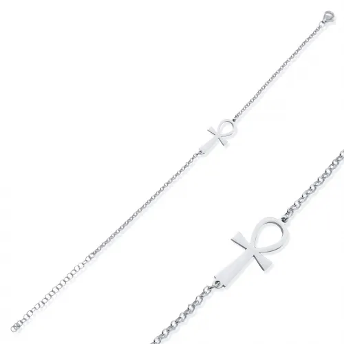 Ankh Symbol Rolo 925 Silver Charm Bracelet
