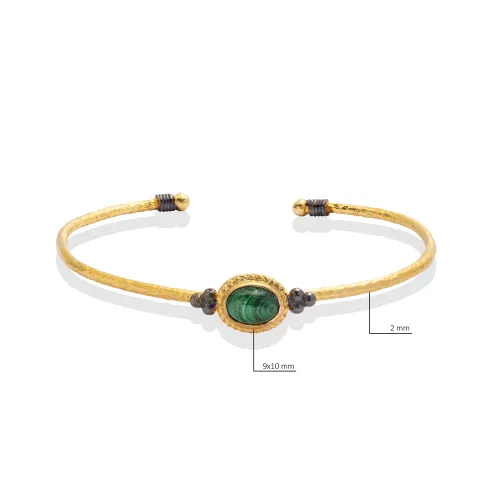 Malachite Stone Oval 22K Gold Plated 925 Silver Vintage Bangle Malachite Stone Oval 22K Gold Plated 925 Silver Vintage Bangle